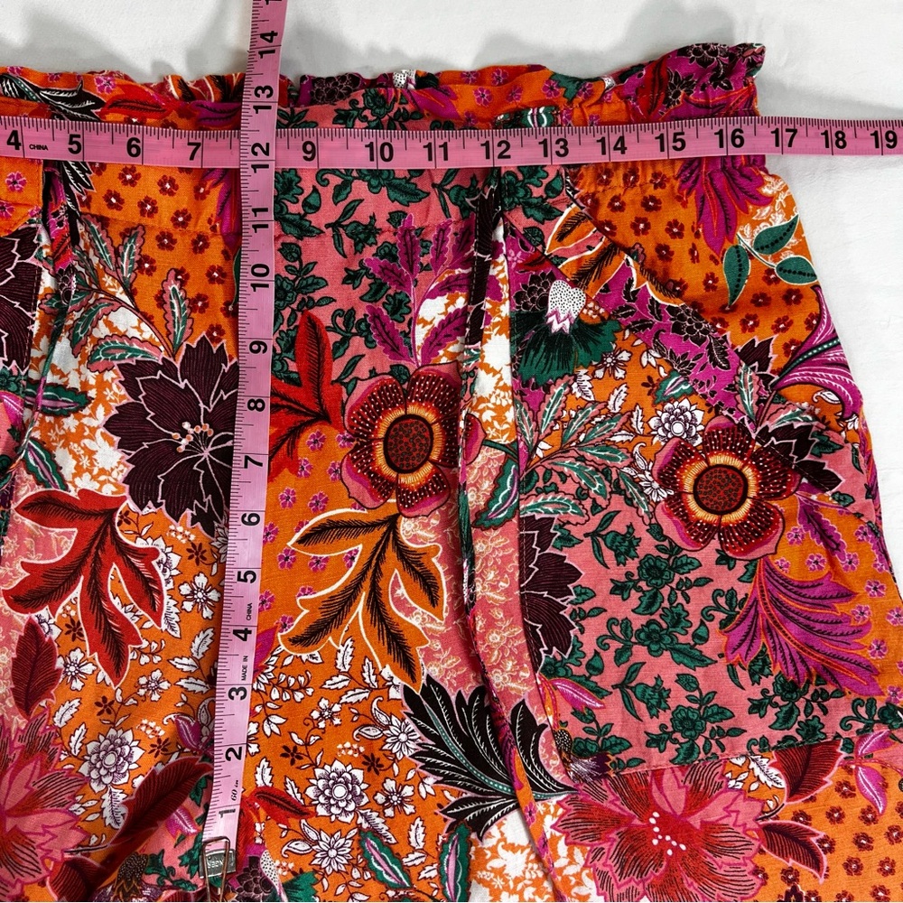 NEW NWT Ann Taylor Loft Pull On Linen Blend Wide Leg Pants Patchwork Bloom LARGE - Picture 10 of 12